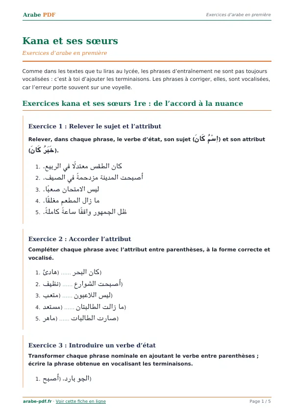 Exercices « Kana et ses sœurs » en PDF
