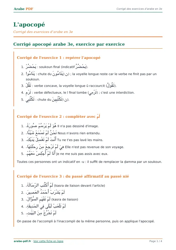 Corrigé « L’apocopé » en PDF