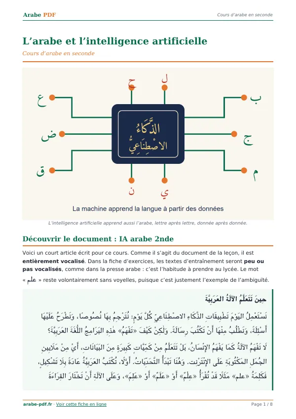 Cours « L’arabe et l’intelligence artificielle » en PDF