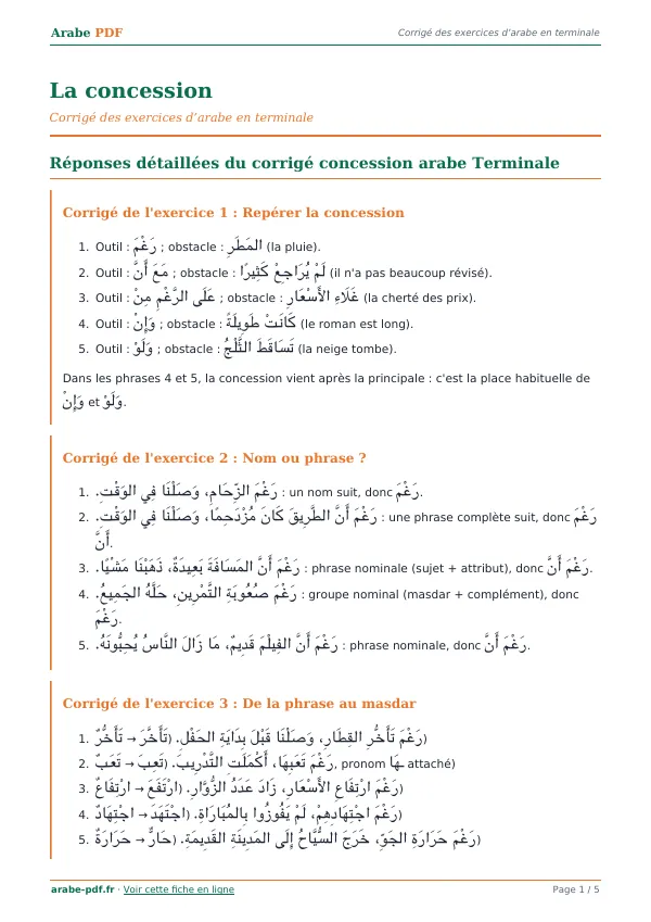 Corrigé « La concession » en PDF