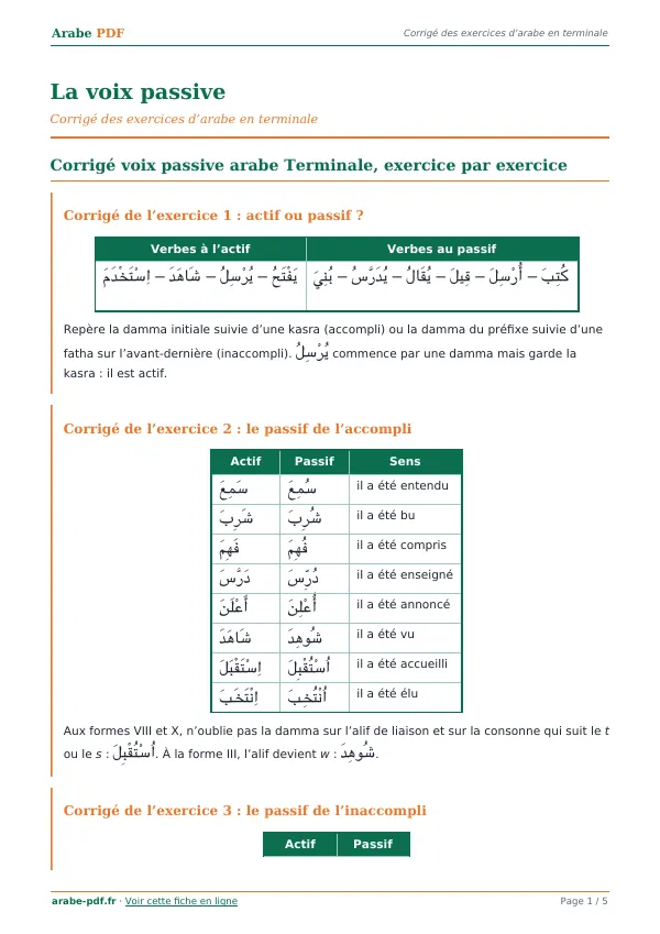 Corrigé « La voix passive » en PDF
