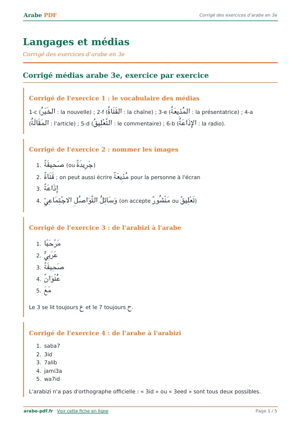 Corrigé « Langages et médias » en PDF