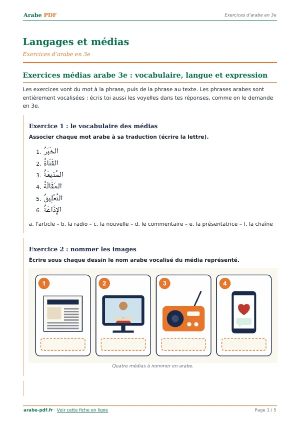 Exercices « Langages et médias » en PDF