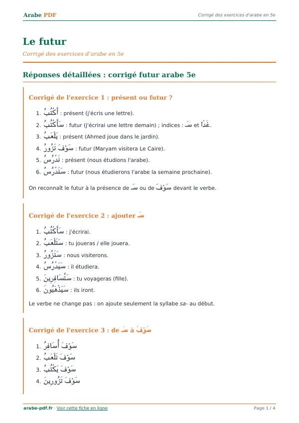 Corrigé « Le futur » en PDF