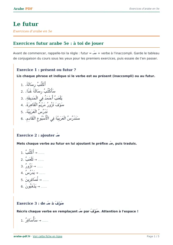 Exercices « Le futur » en PDF