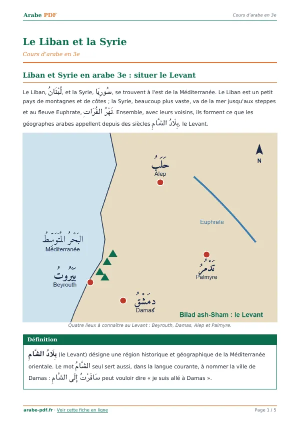 Cours « Le Liban et la Syrie » en PDF
