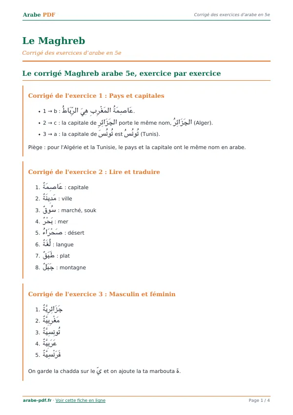Corrigé « Le Maghreb » en PDF