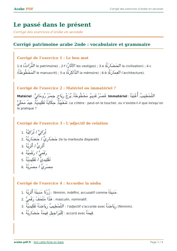 Corrigé « Le passé dans le présent » en PDF