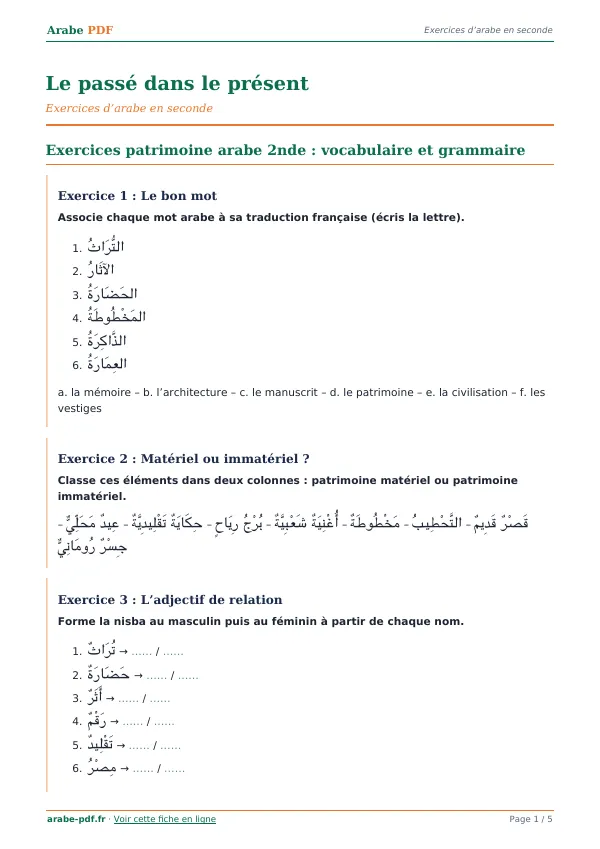Exercices « Le passé dans le présent » en PDF