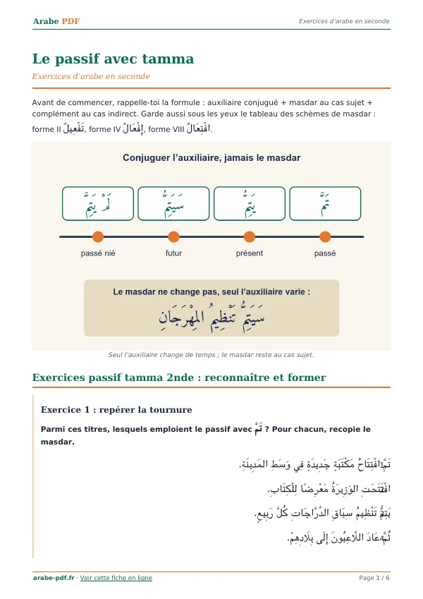 Exercices « Le passif avec tamma » en PDF