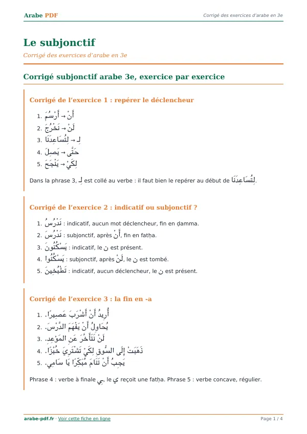 Corrigé « Le subjonctif » en PDF