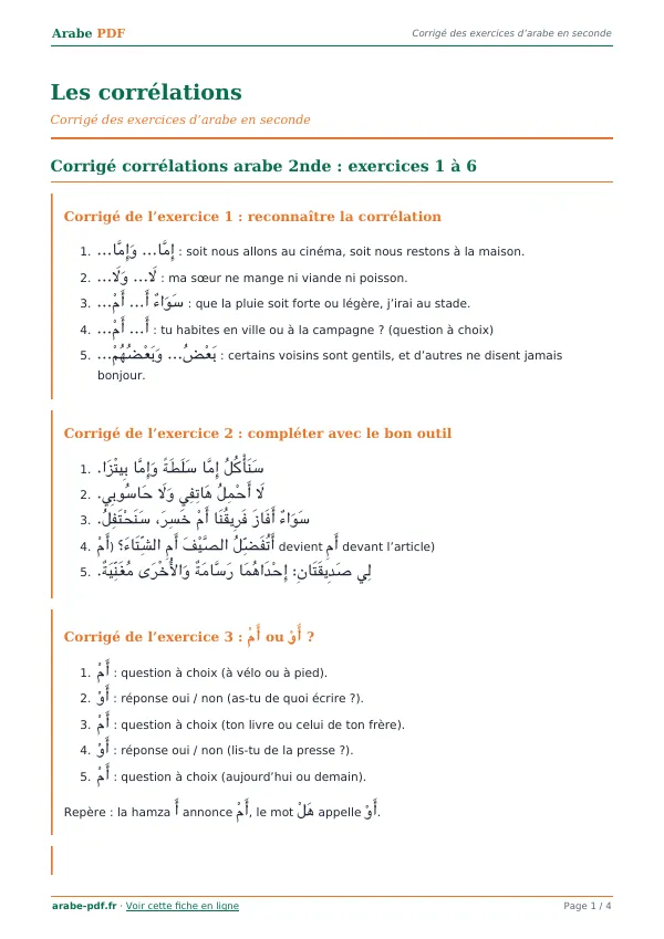 Corrigé « Les corrélations » en PDF