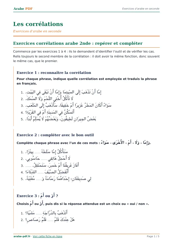Exercices « Les corrélations » en PDF