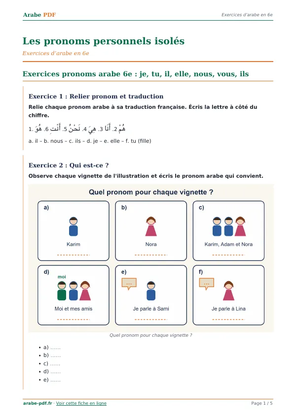 Exercices « Les pronoms personnels isolés » en PDF