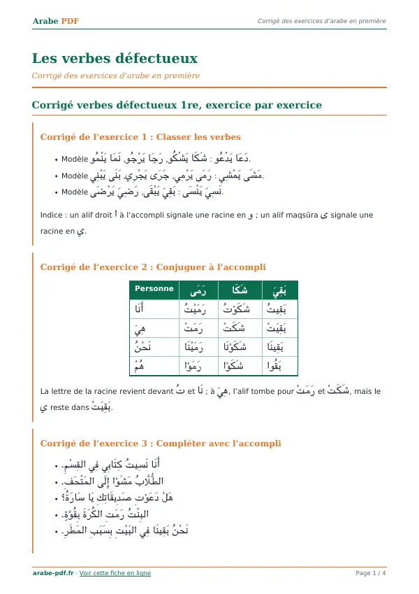 Corrigé « Les verbes défectueux » en PDF