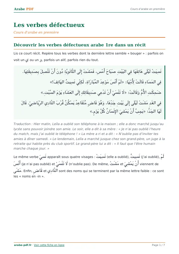 Cours « Les verbes défectueux » en PDF