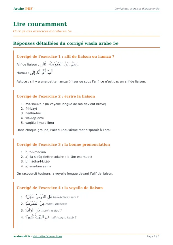 Corrigé « Lire couramment » en PDF