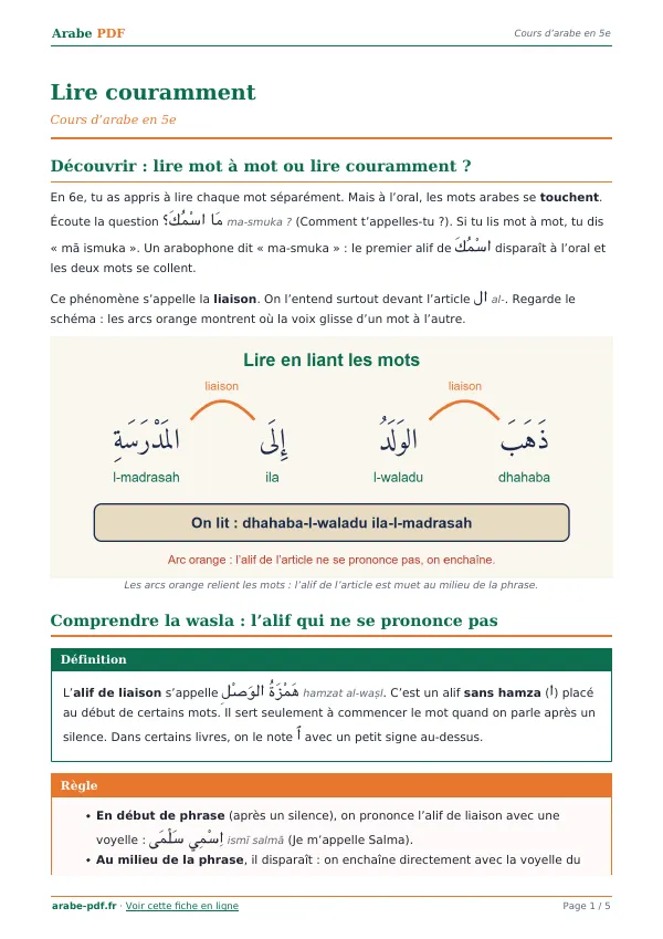 Cours « Lire couramment » en PDF