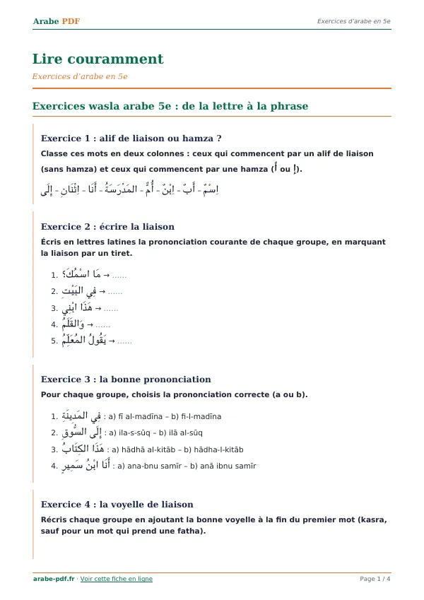 Exercices « Lire couramment » en PDF