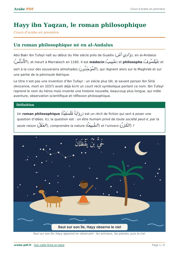 Cours « Hayy ibn Yaqzan, le roman philosophique » en PDF