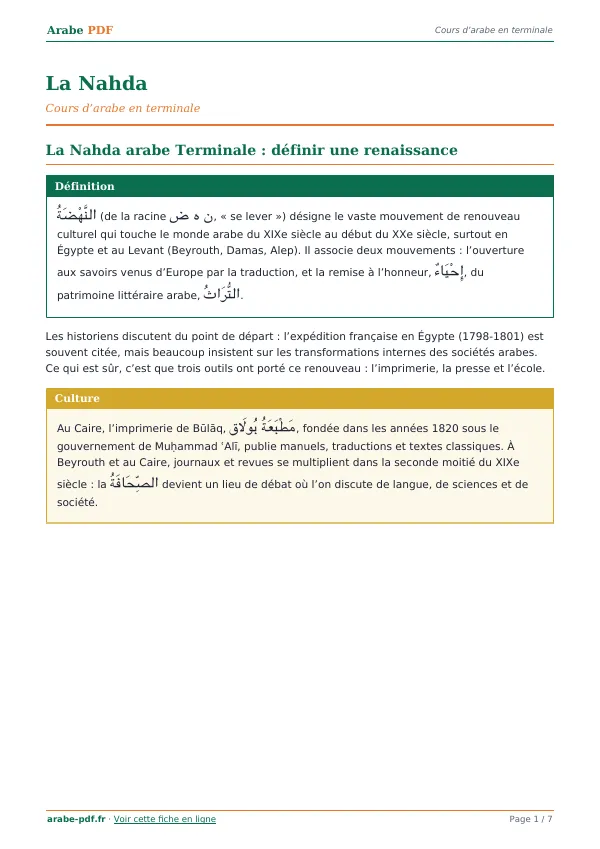 Cours « La Nahda » en PDF