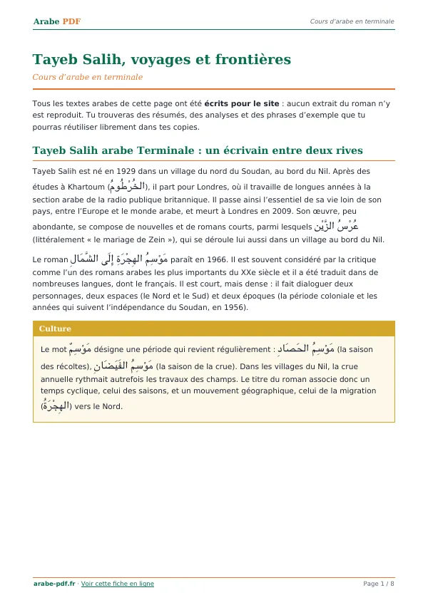 Cours « Tayeb Salih, voyages et frontières » en PDF