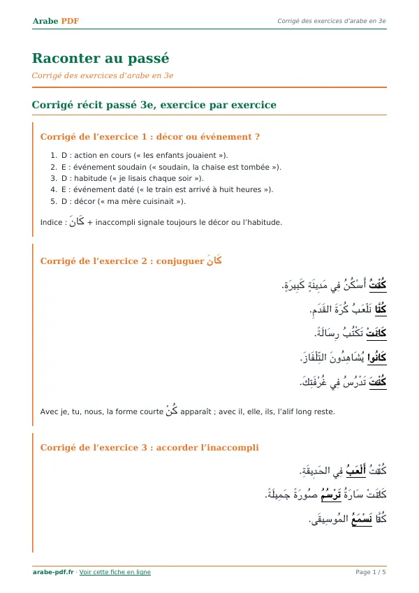 Corrigé « Raconter au passé » en PDF