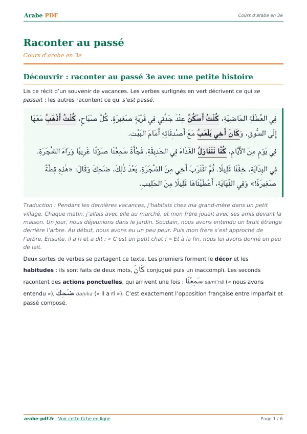 Cours « Raconter au passé » en PDF