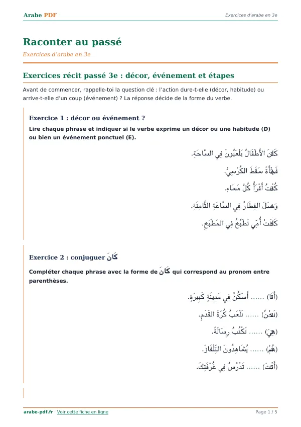 Exercices « Raconter au passé » en PDF