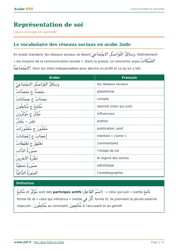 Cours « Représentation de soi » en PDF