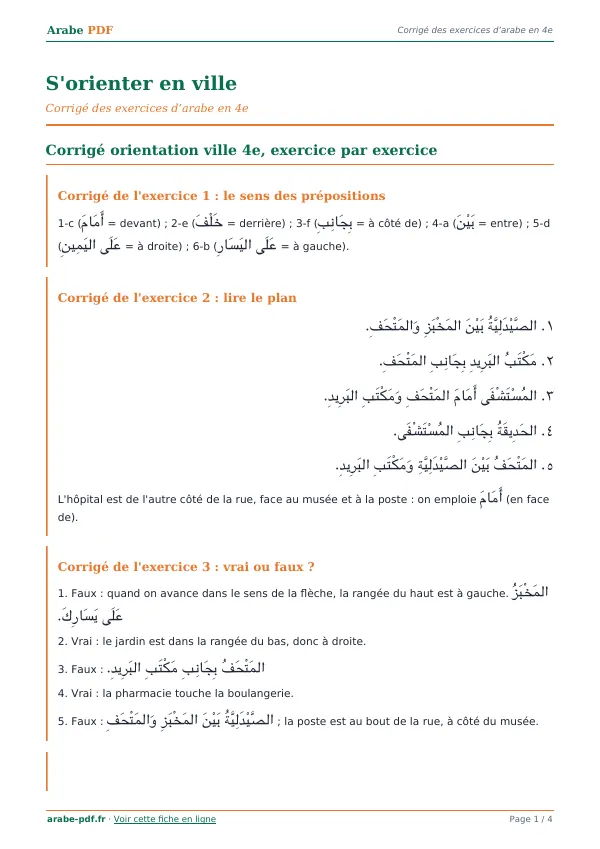Corrigé « S’orienter en ville » en PDF