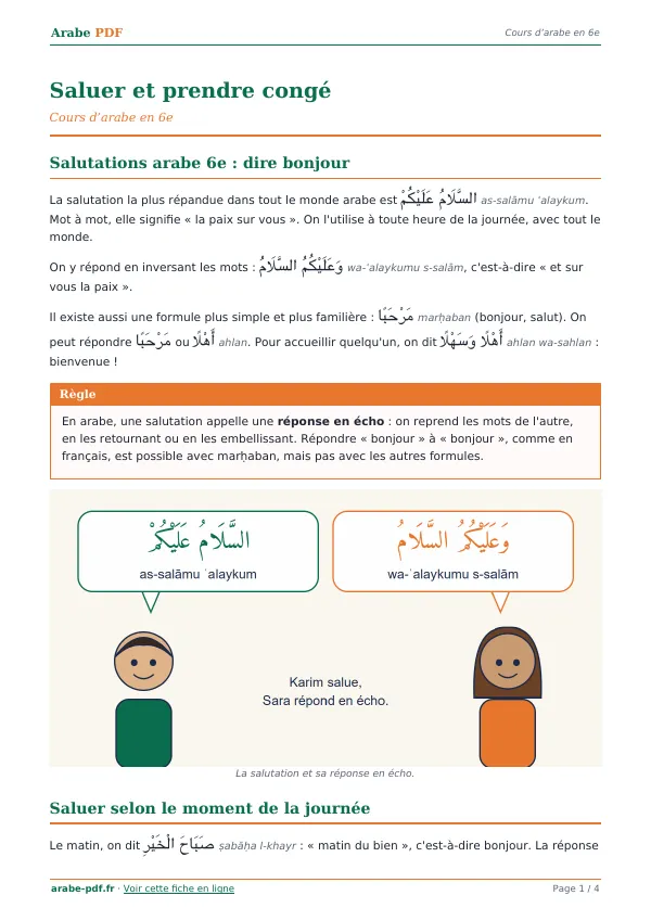 Cours « Saluer et prendre congé » en PDF