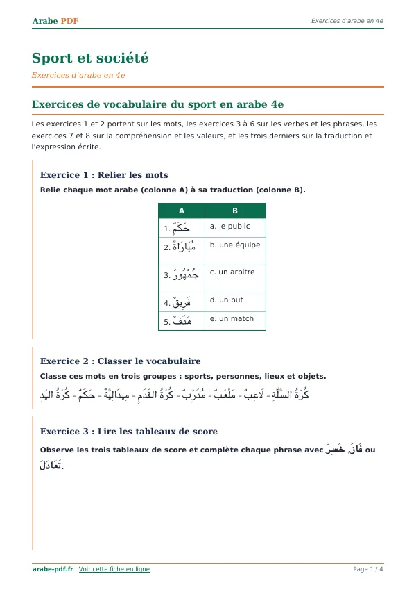 Exercices « Sport et société » en PDF