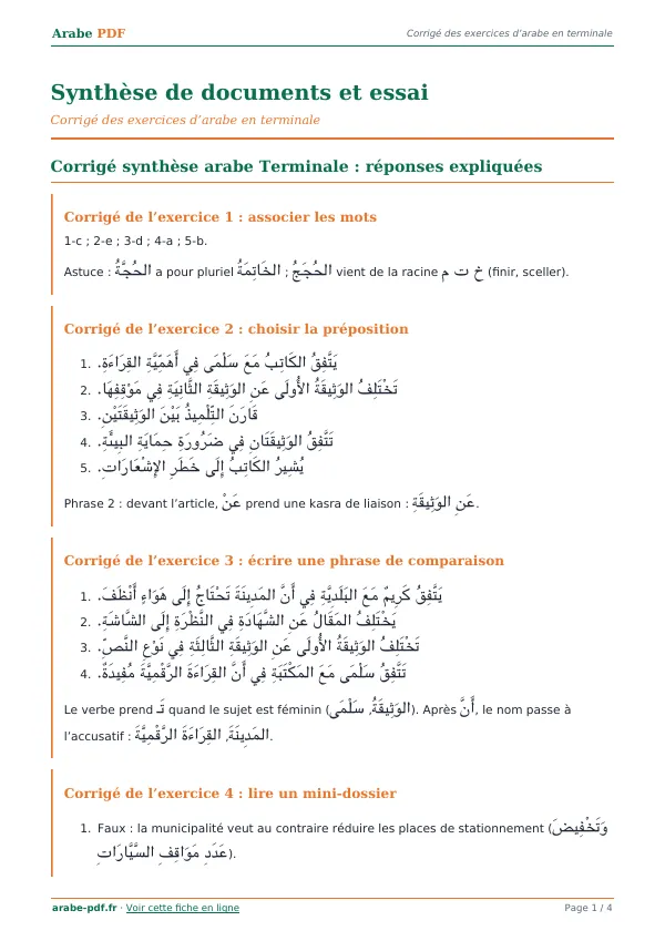 Corrigé « Synthèse de documents et essai » en PDF