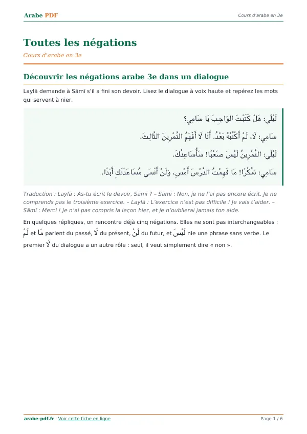 Cours « Toutes les négations » en PDF