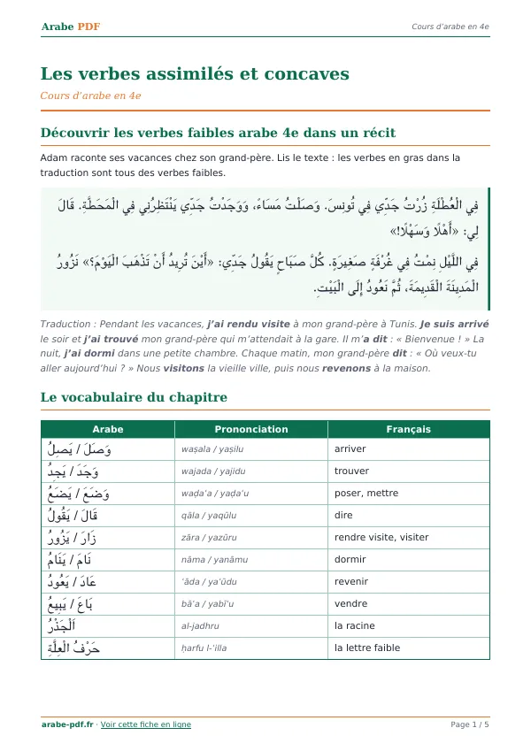 Cours « Les verbes assimilés et concaves » en PDF