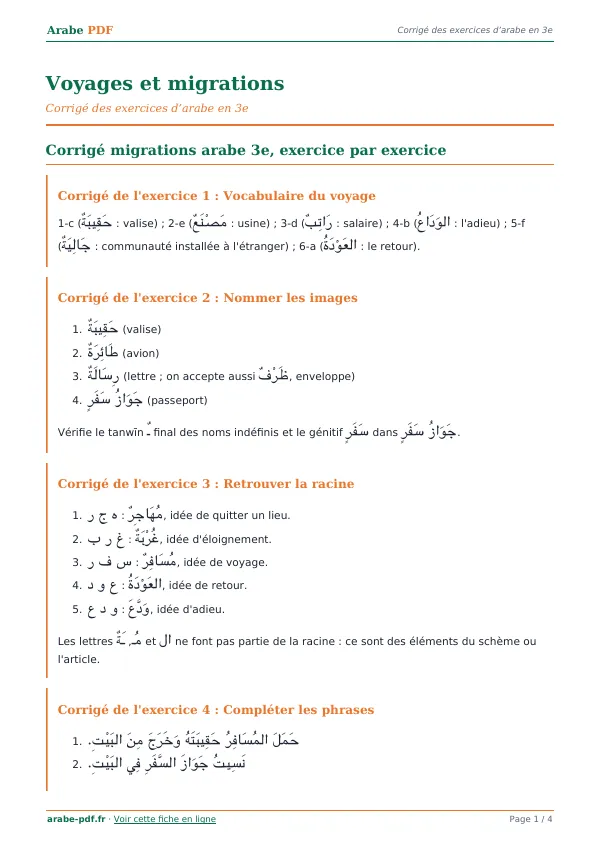 Corrigé « Voyages et migrations » en PDF